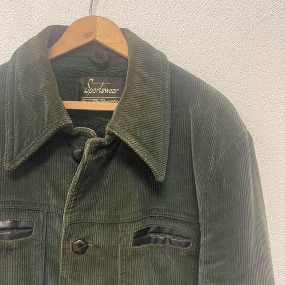 Sportswear Corduroy Utility Jacket Long Sleeves Front Button Green Size 40 Reg - Picture 3 of 11